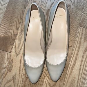 Cole Hahn nude patent leather wedge pump